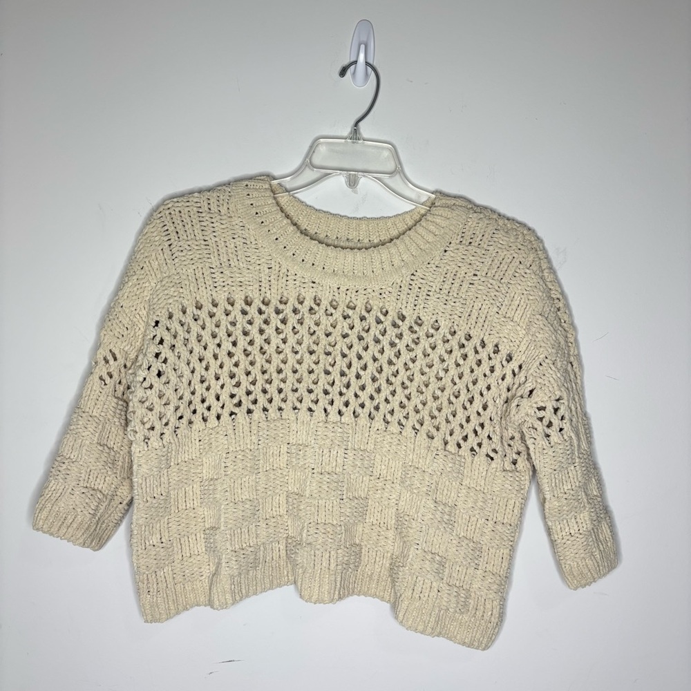BN2 Moth Anthropologie Crochet Knit Sweater Blouse Cream Women's XS
